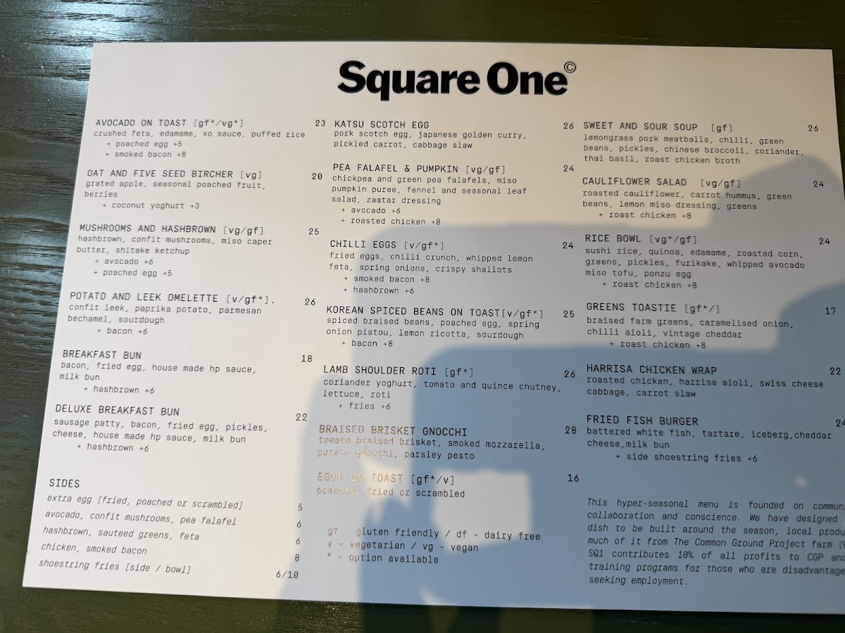 Square One Rialto menu board