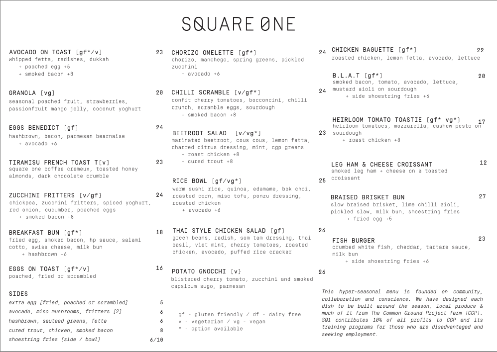 Square One Rialto menu board