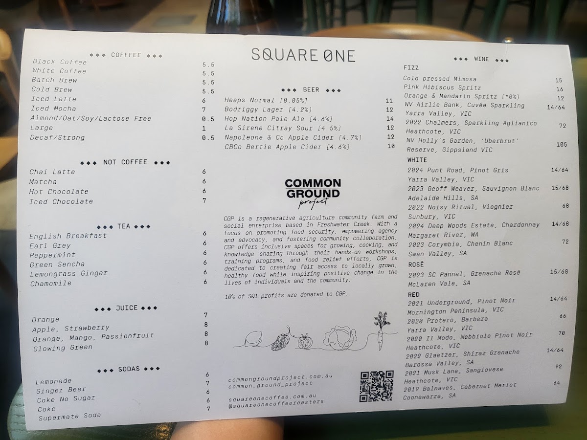 Square One Rialto menu board