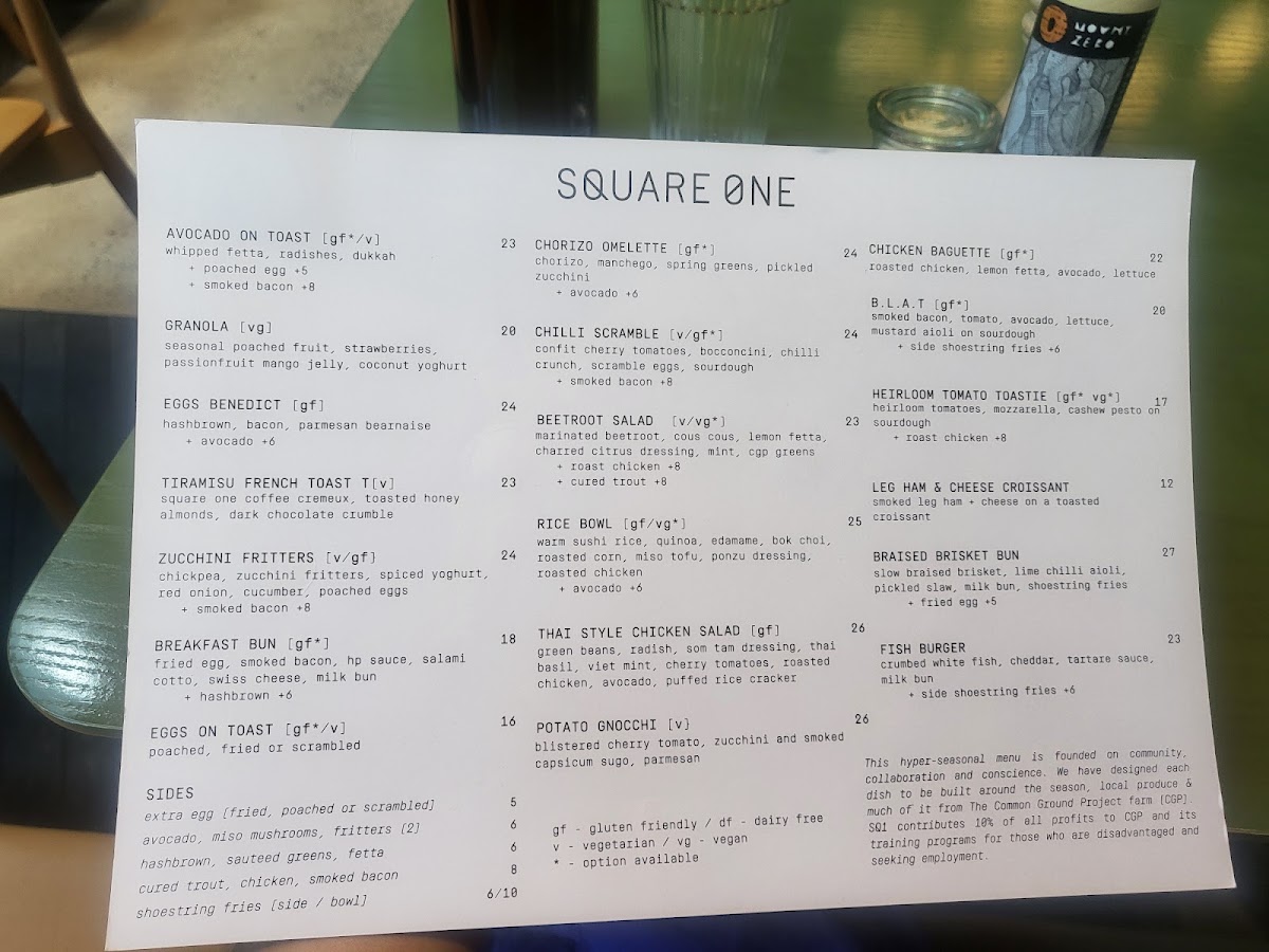 Square One Rialto menu board