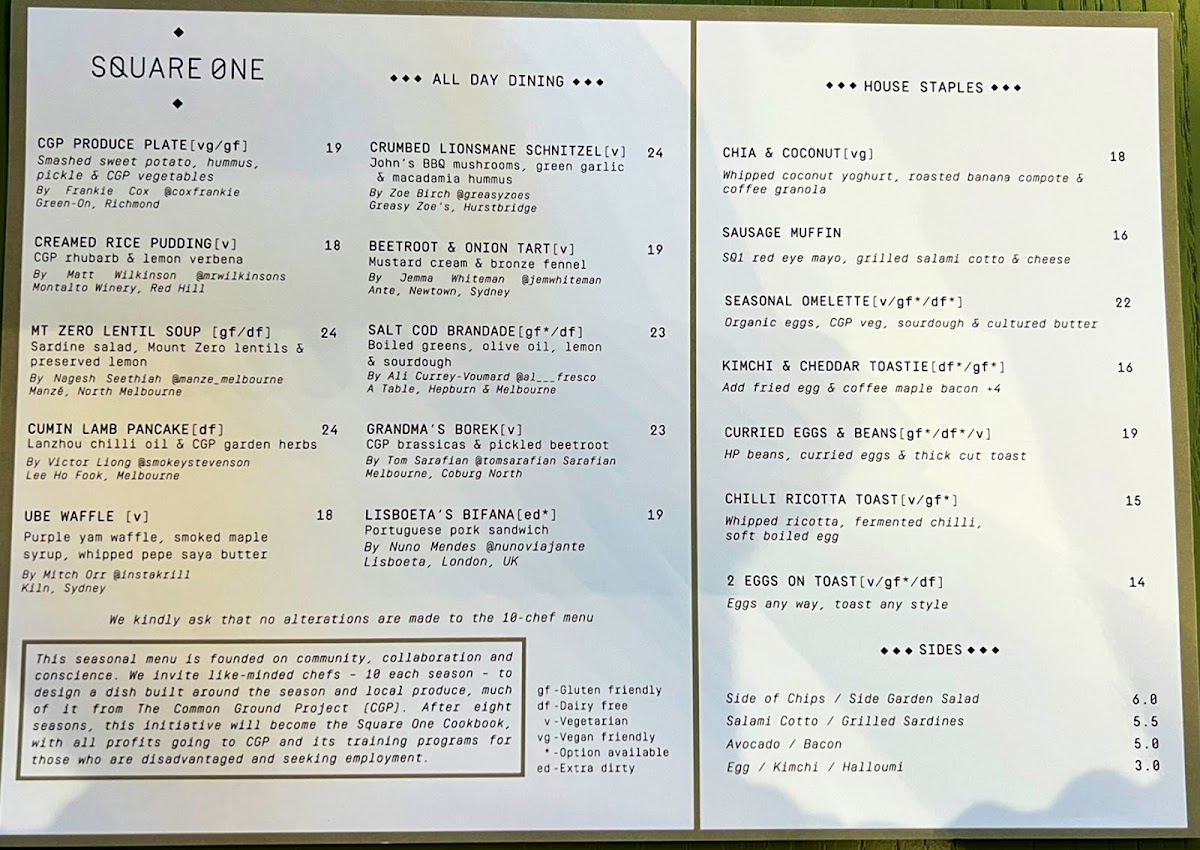Square One Rialto menu board