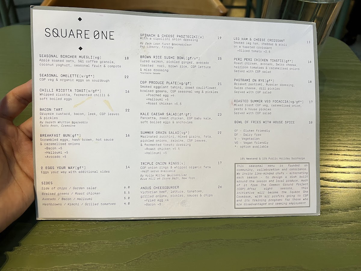 Square One Rialto menu board