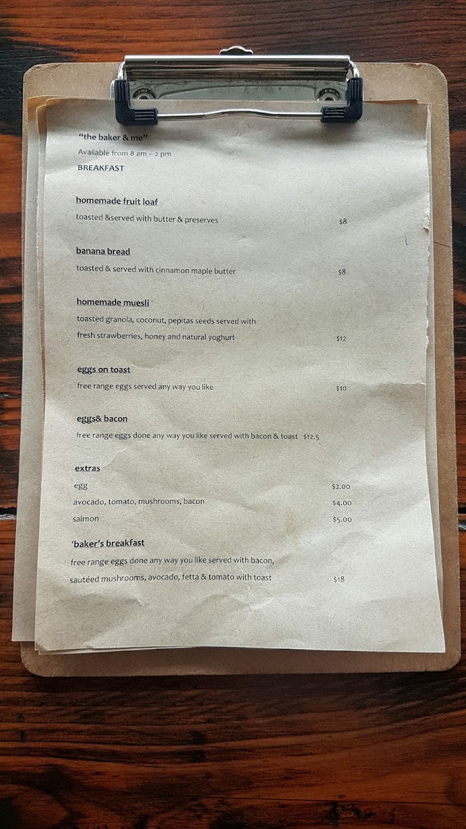 The Baker & Me menu board