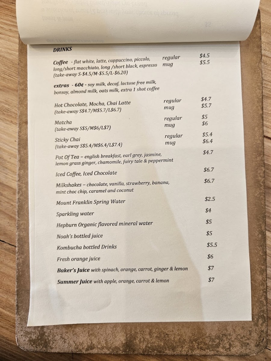 The Baker & Me menu board