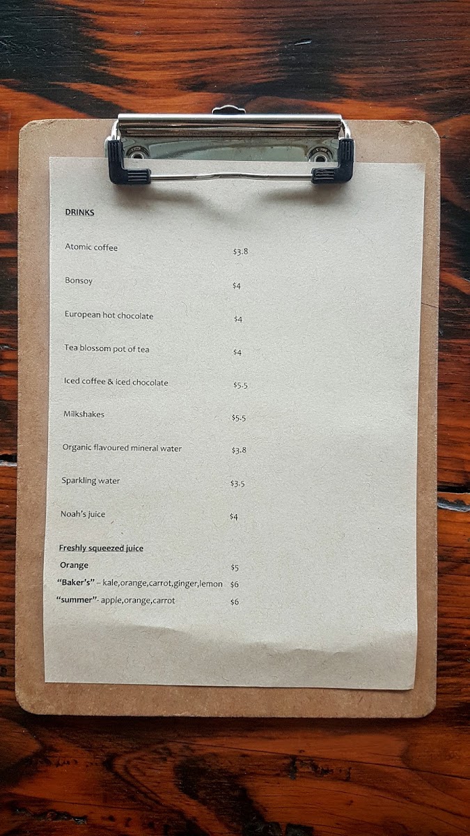The Baker & Me menu board