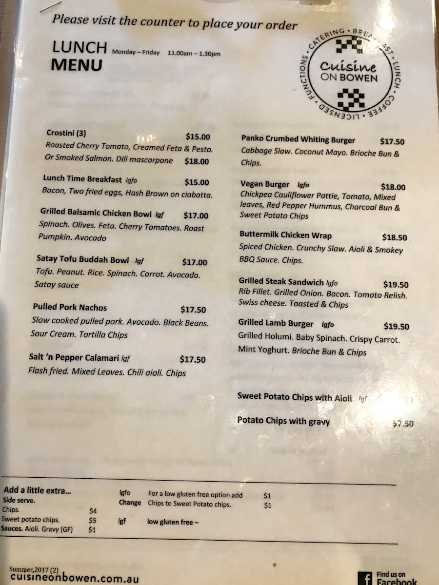 Cuisine On Bowen menu board
