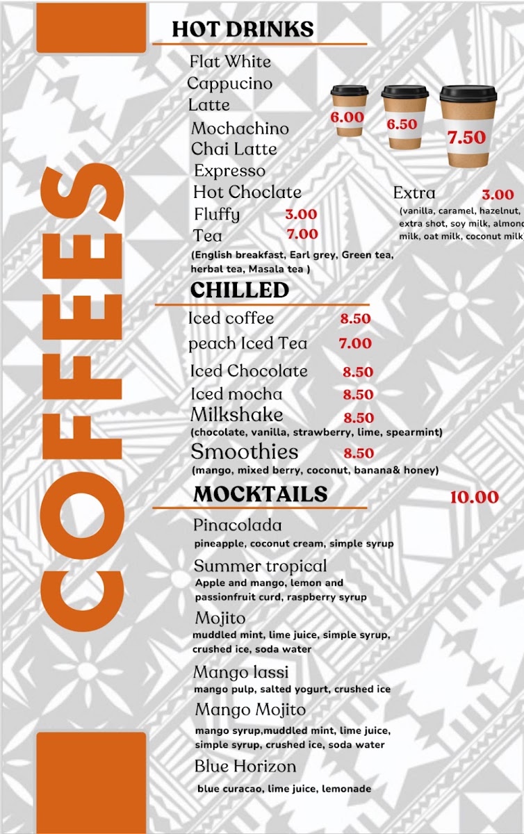 Dundale's Fusion Fijian Cafe & Eatery menu board
