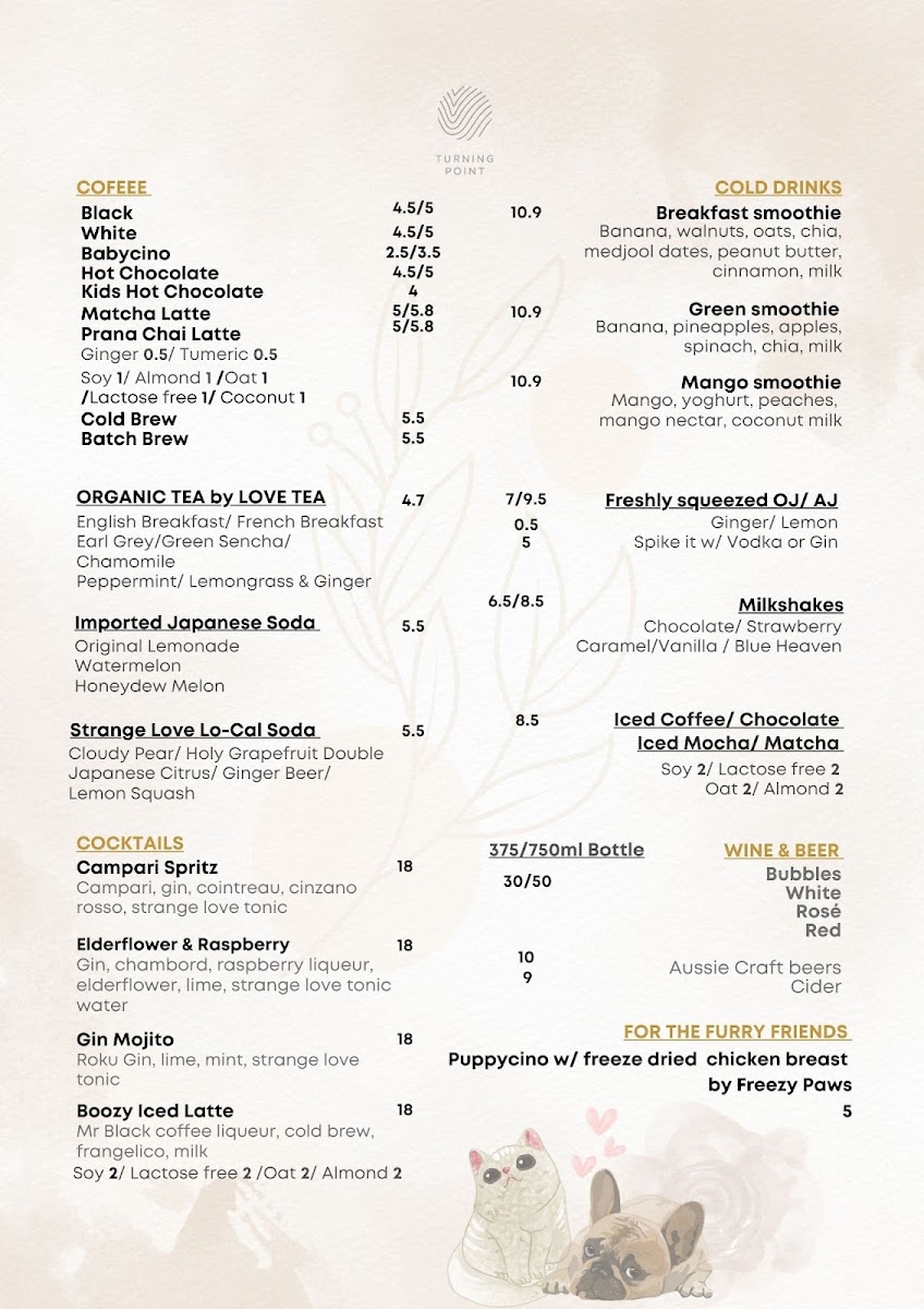 Turning Point Cafe menu board