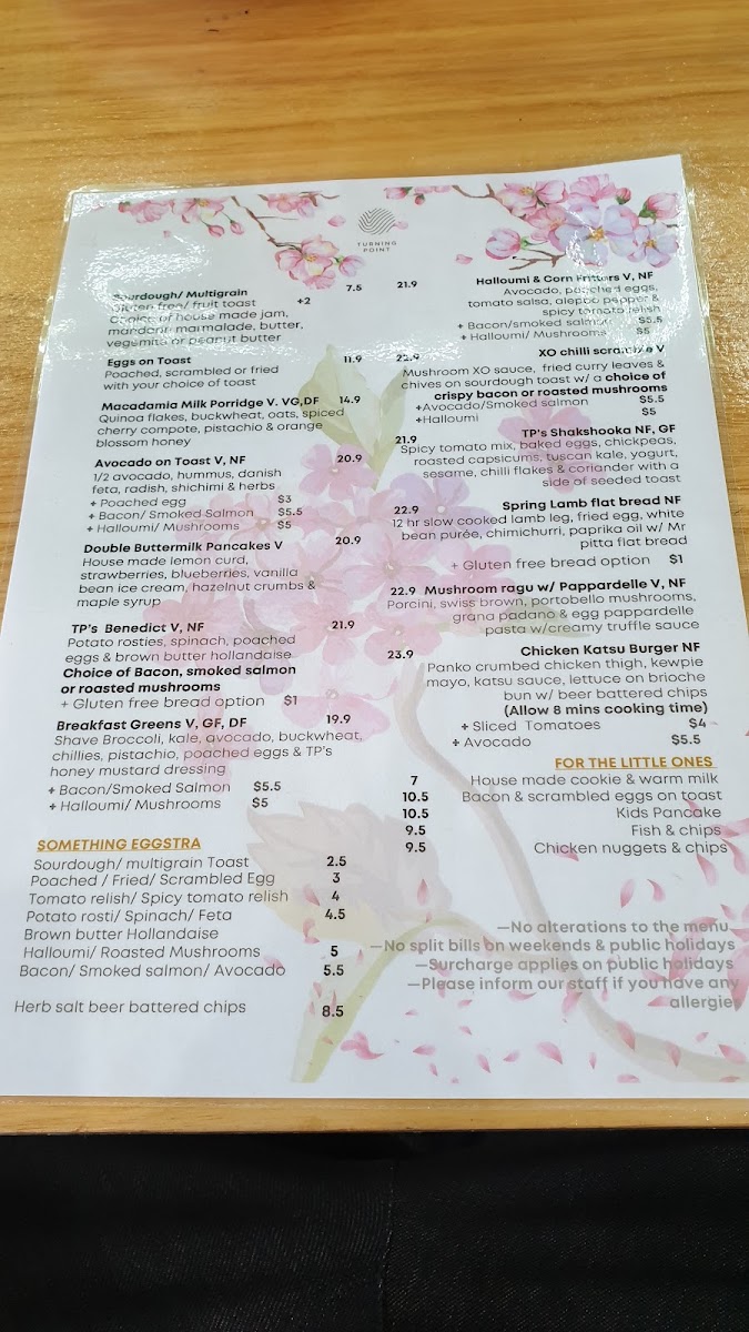 Turning Point Cafe menu board