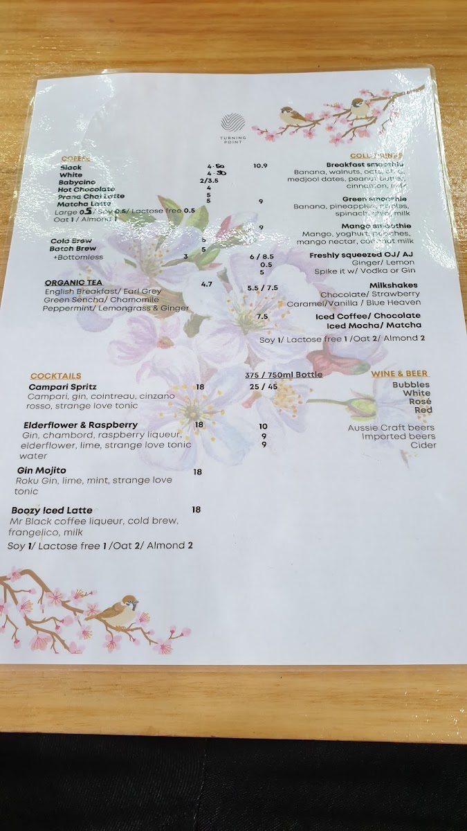 Turning Point Cafe menu board