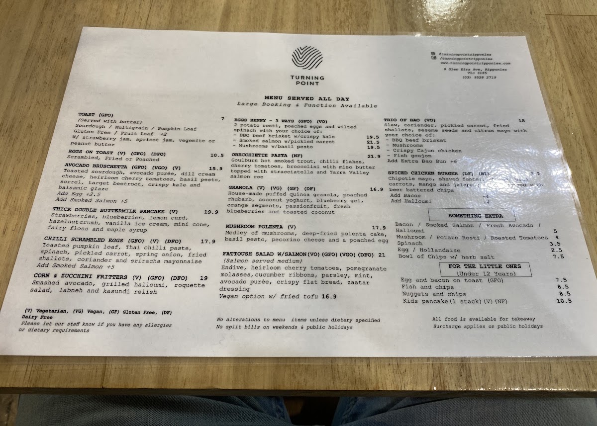 Turning Point Cafe menu board