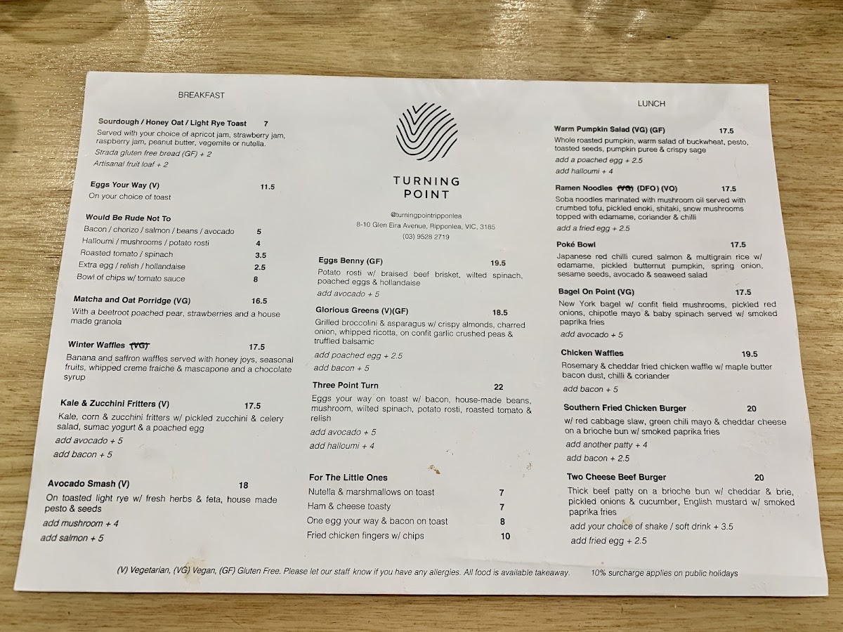 Turning Point Cafe menu board
