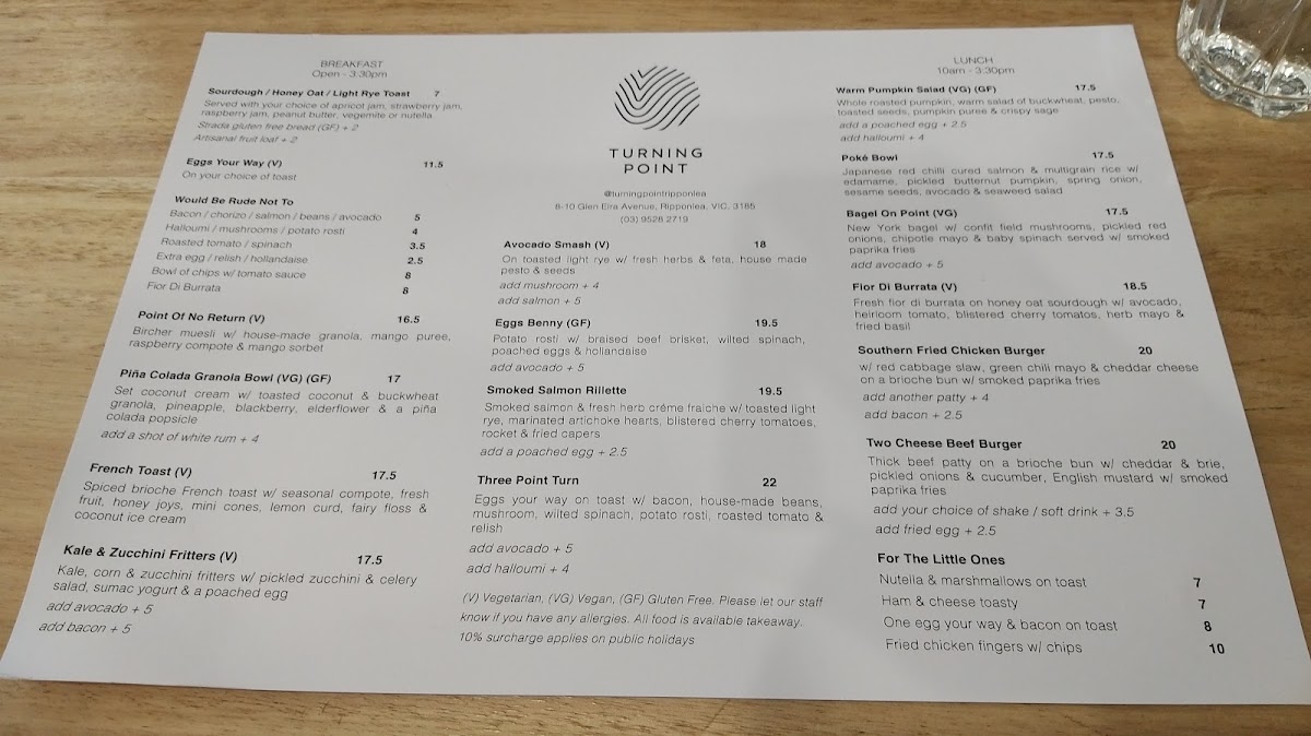Turning Point Cafe menu board