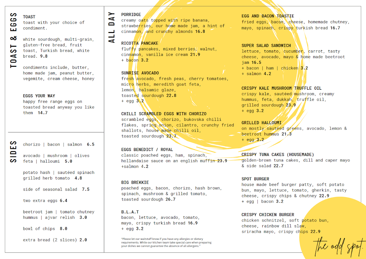 Odd Spot Cafe menu board
