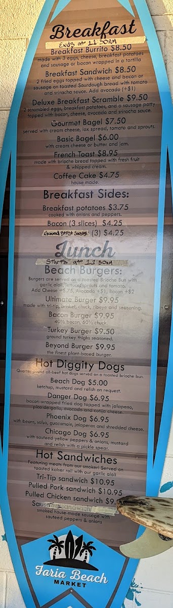 Peirano's Beachfront Cafe menu board