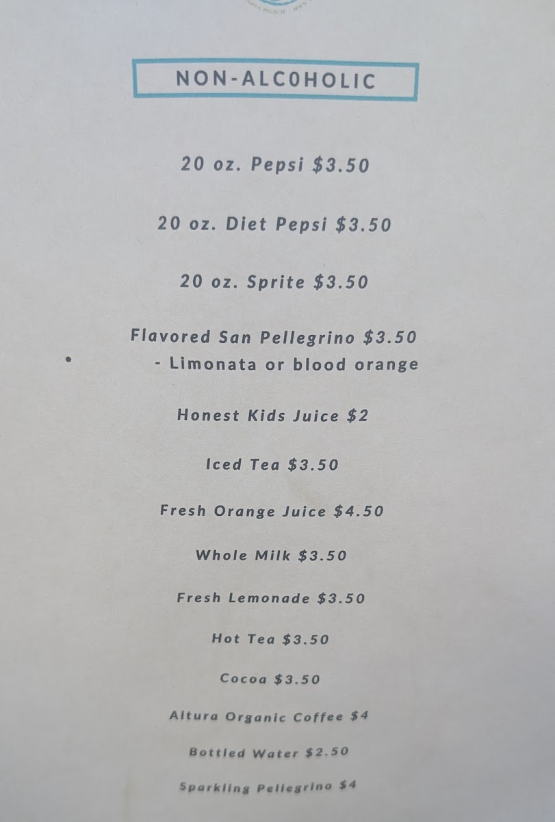 Peirano's Beachfront Cafe menu board