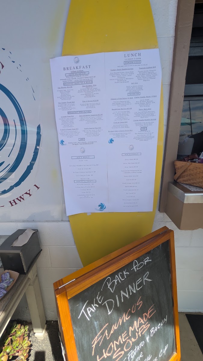 Peirano's Beachfront Cafe menu board