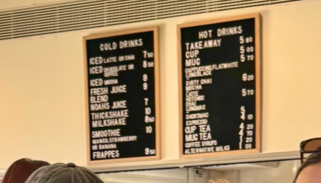 Tides Cafe menu board
