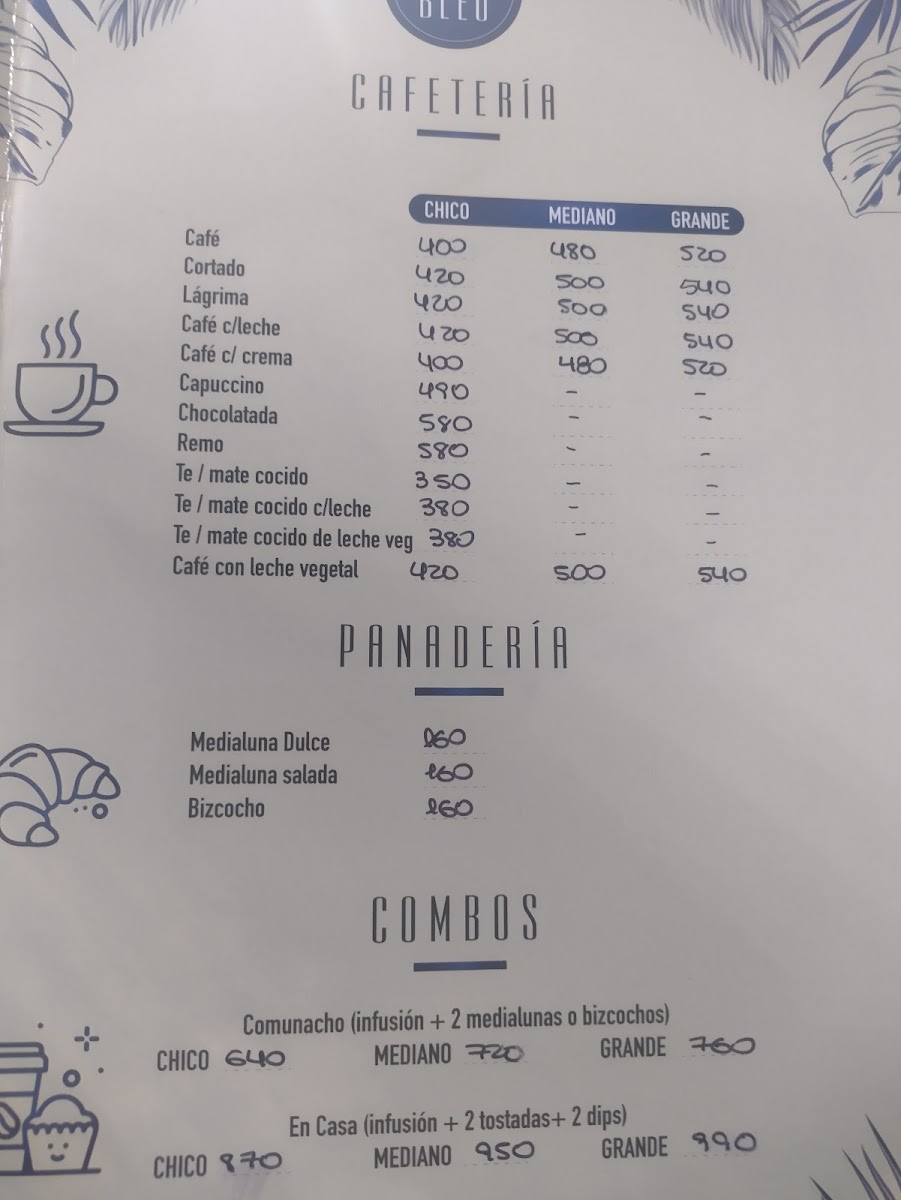 Monsieur Bleu Express menu board
