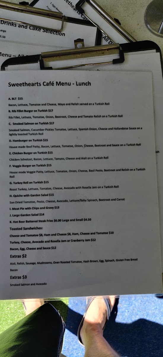 Sweethearts Cafe Eudlo menu board