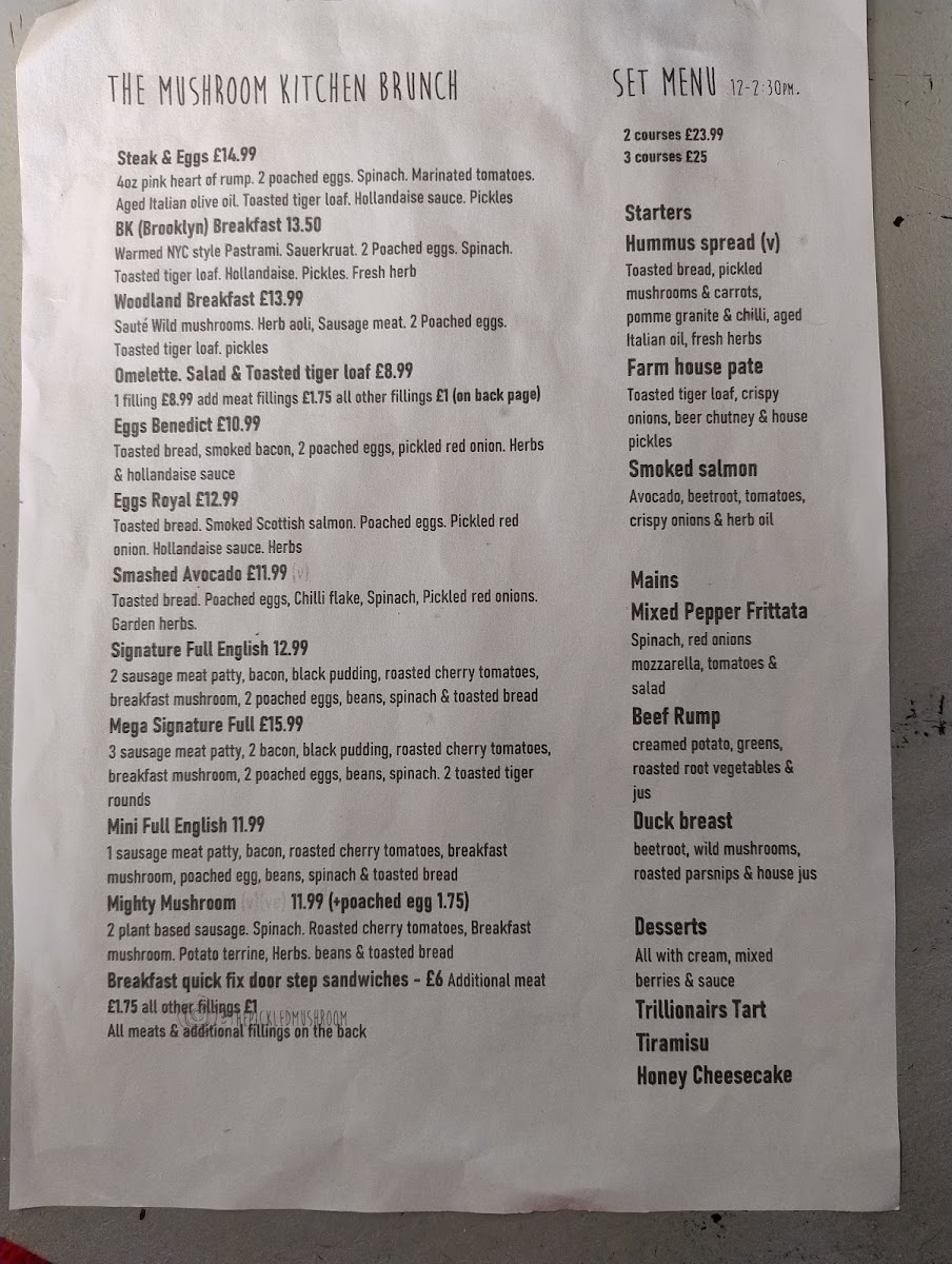 The Mushroom Kitchen and Deli menu board