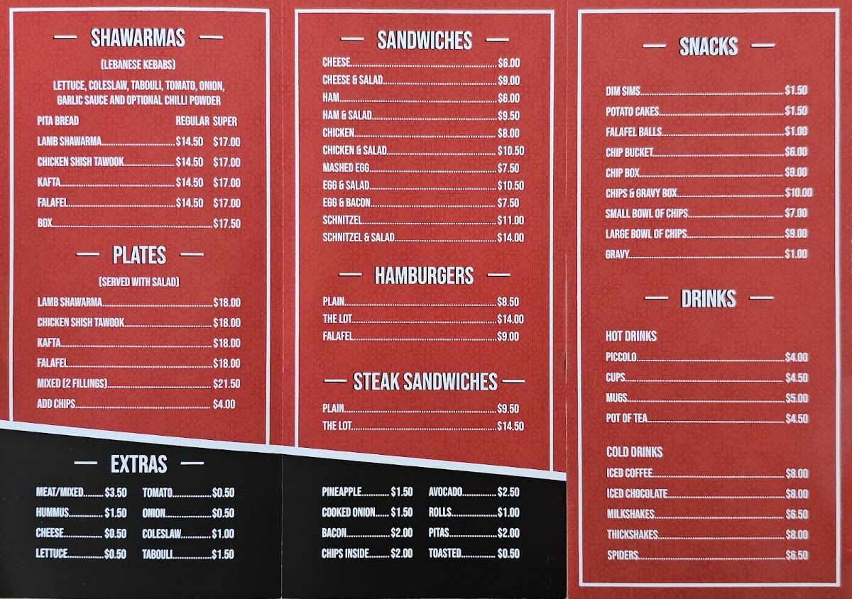 Sam's Cafe Geelong menu board
