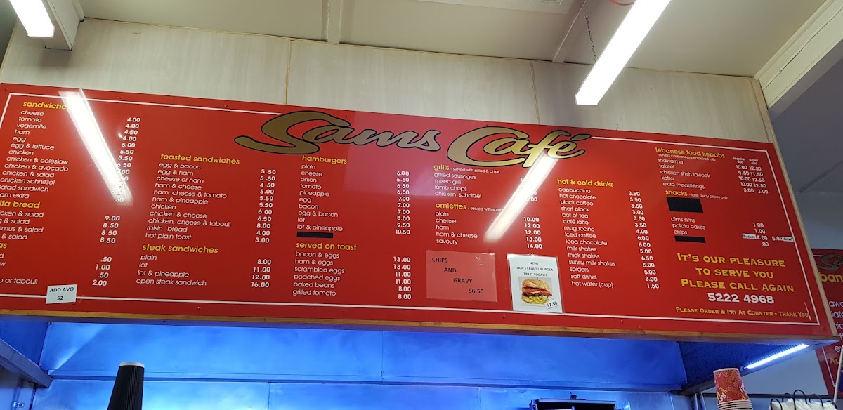 Sam's Cafe Geelong menu board