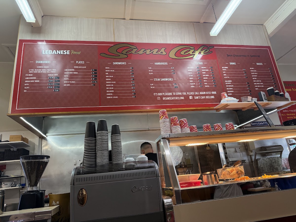 Sam's Cafe Geelong menu board