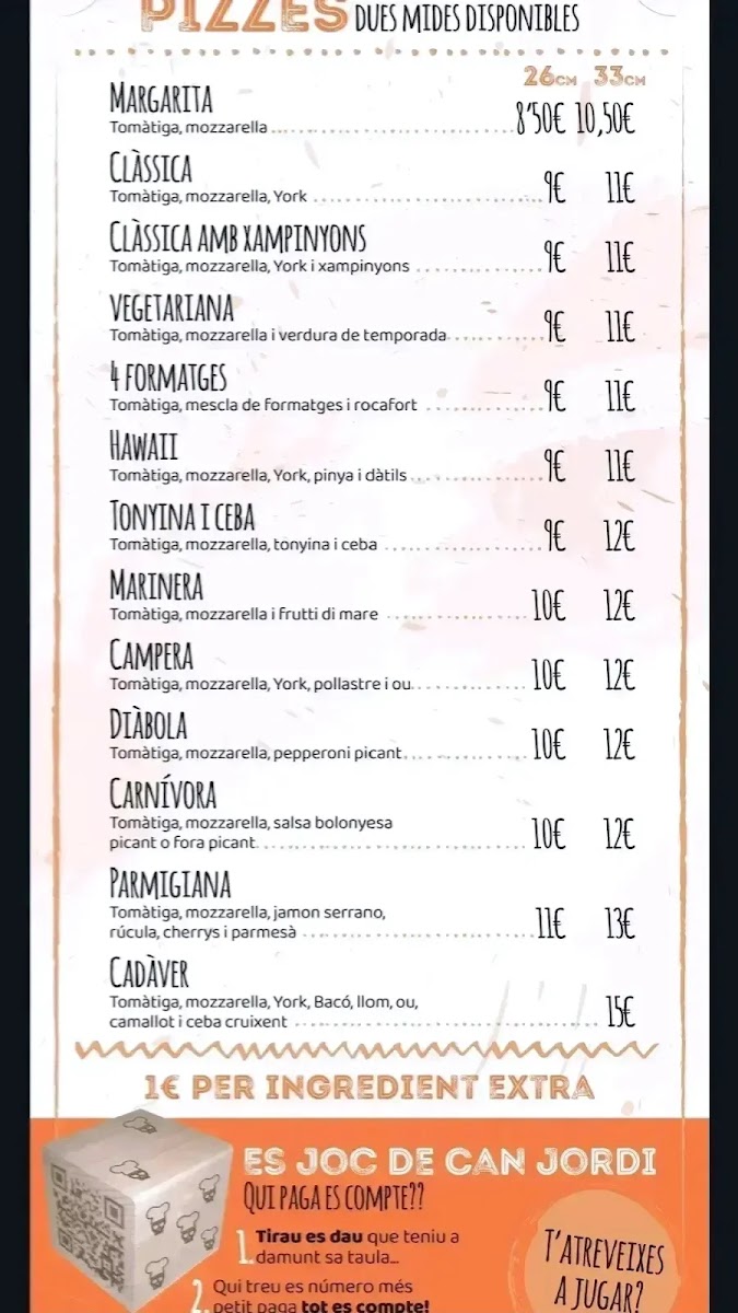Can Jordi menu board