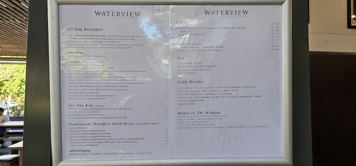 Waterview Café menu board