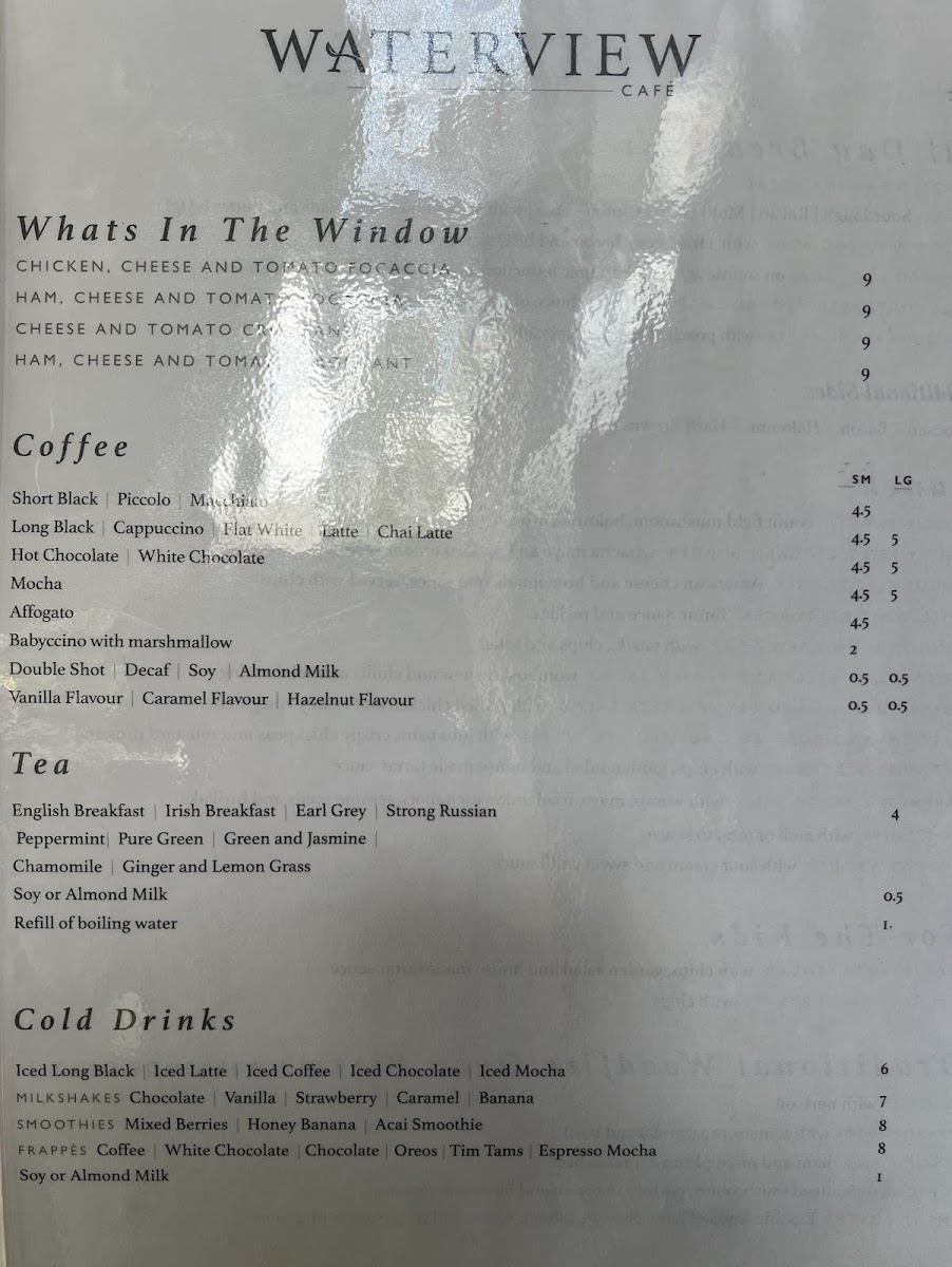 Waterview Café menu board