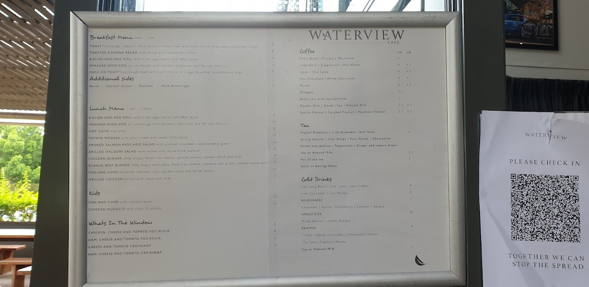 Waterview Café menu board