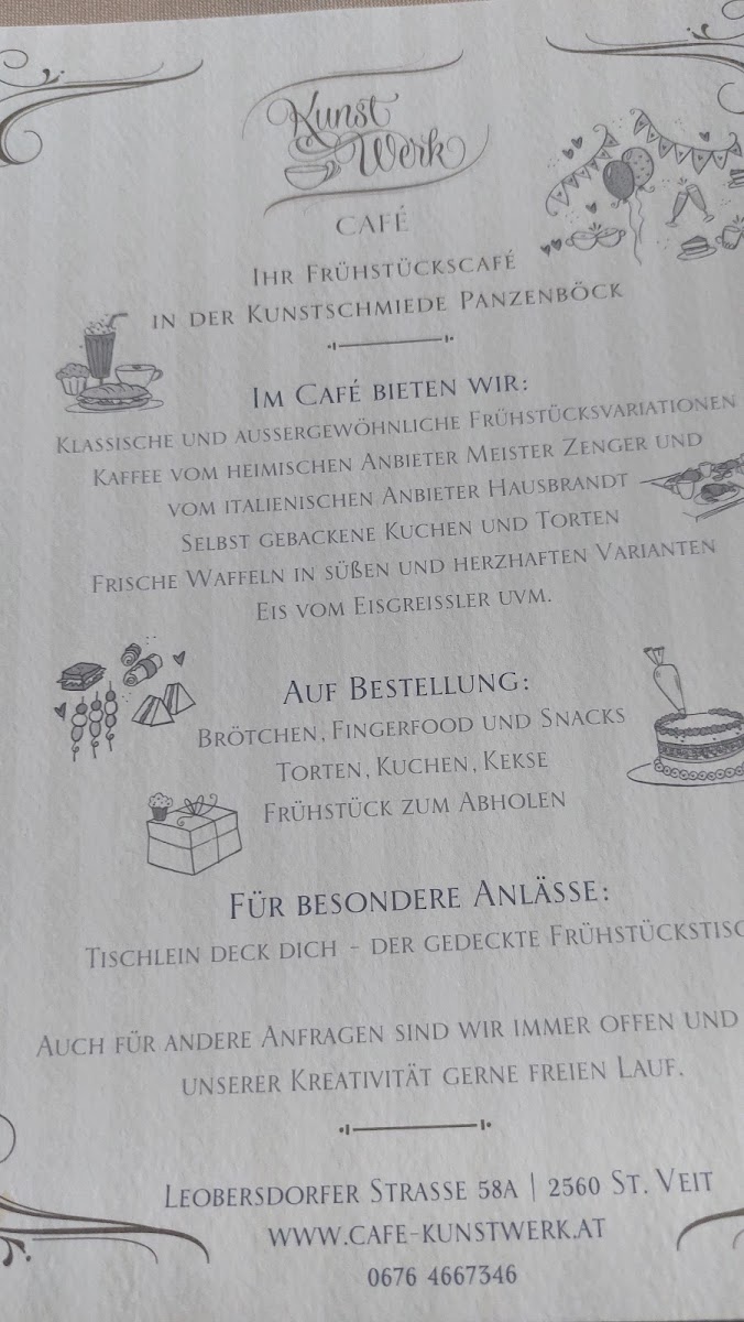 Café Kunstwerk menu board