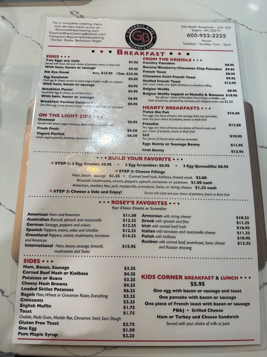 Gourmet Bites Catering & Cafe menu board