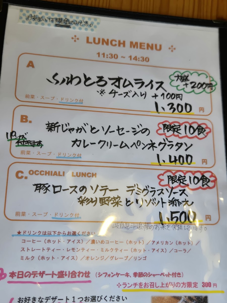 Occhiali menu board