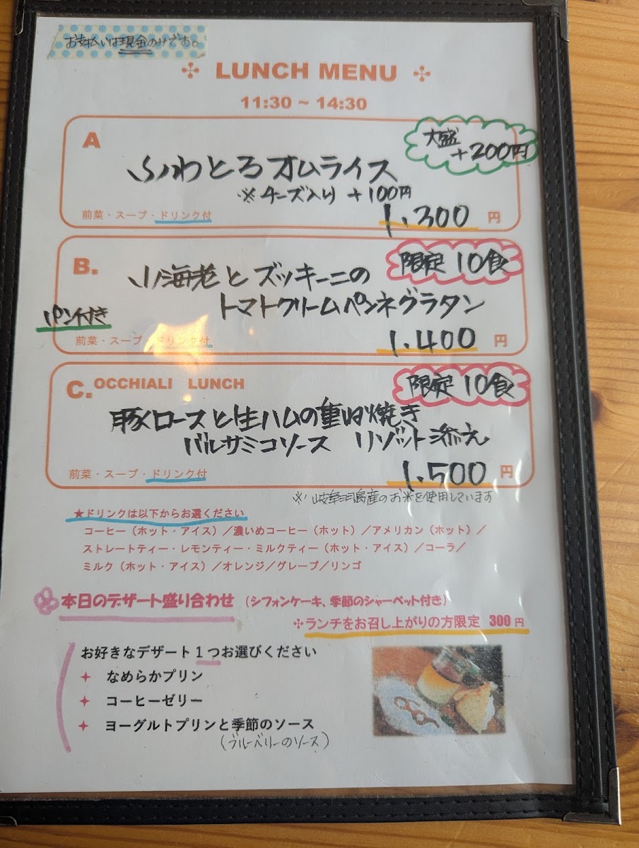Occhiali menu board