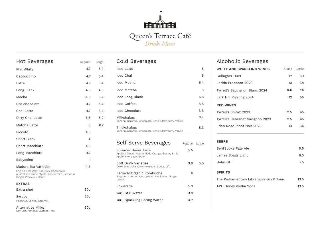Queen's Terrace Café menu board