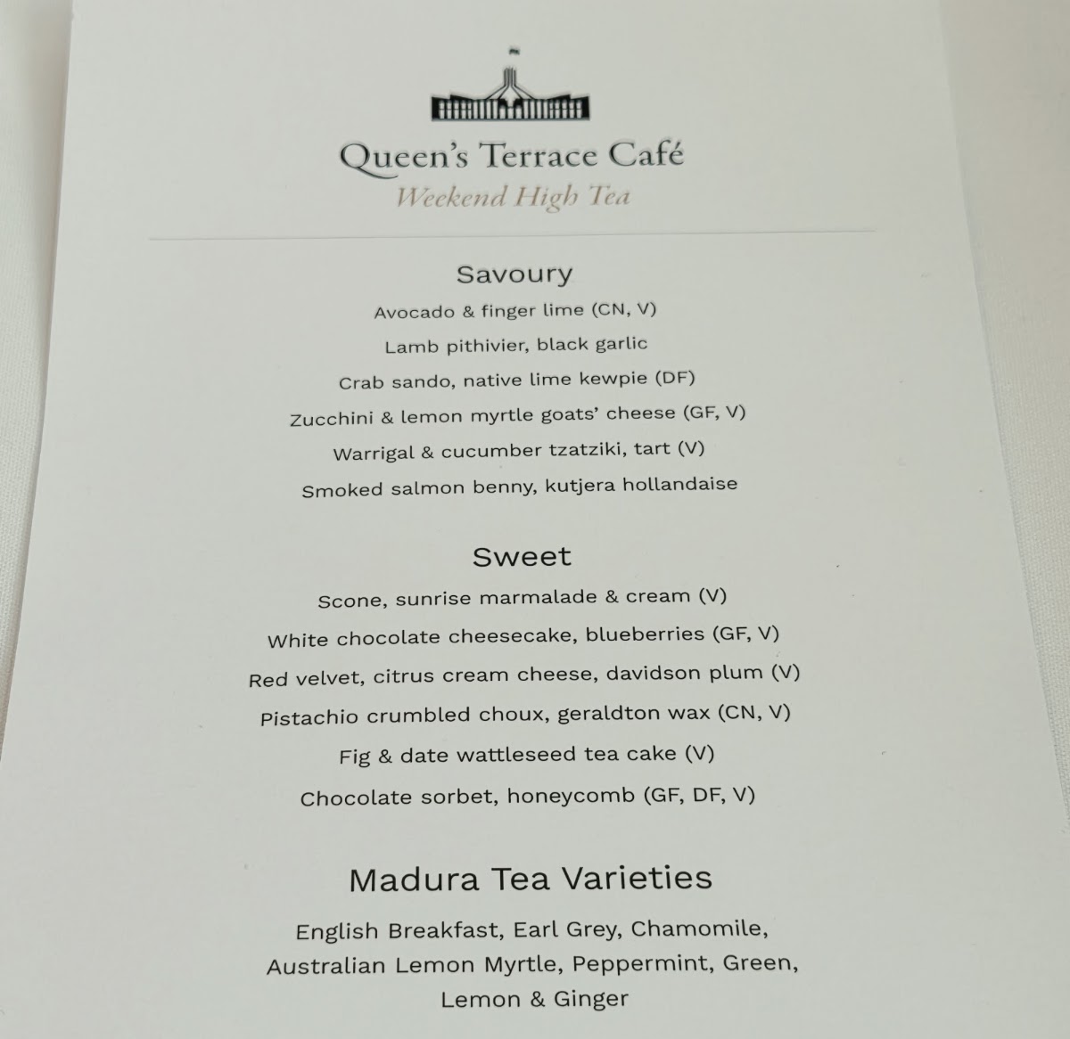 Queen's Terrace Café menu board