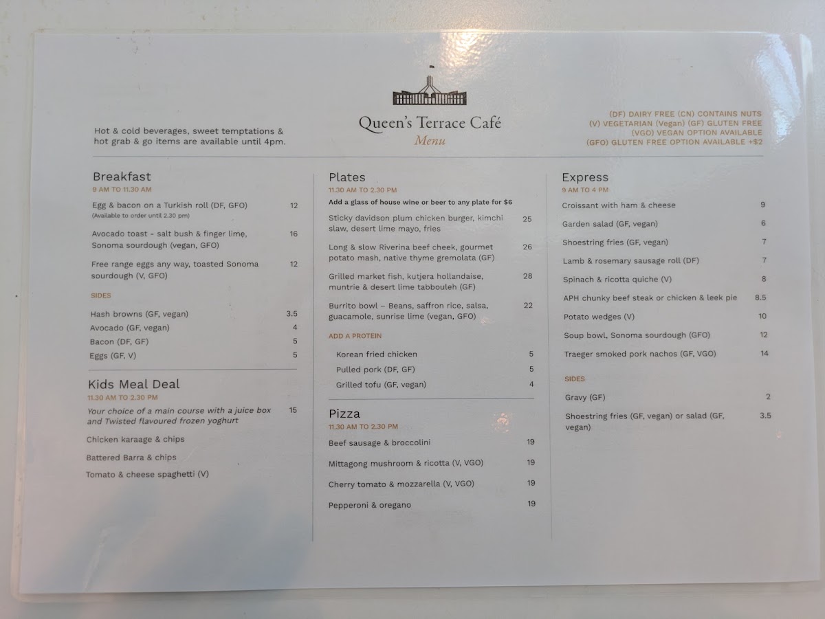 Queen's Terrace Café menu board