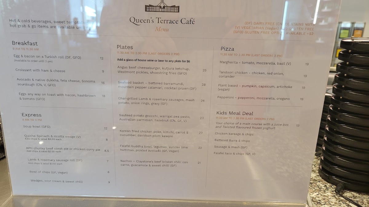 Queen's Terrace Café menu board