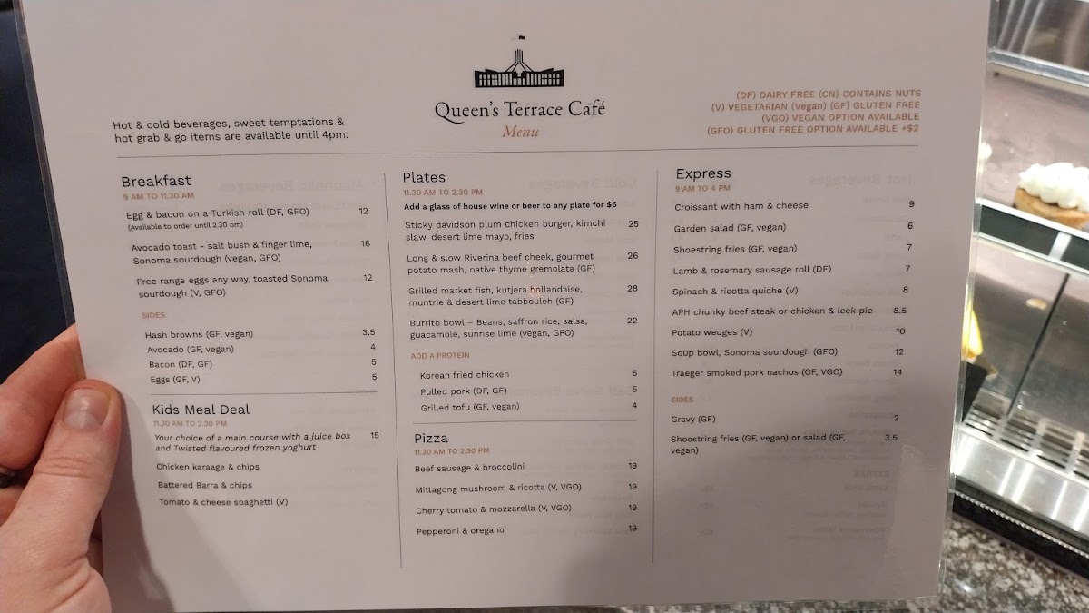 Queen's Terrace Café menu board