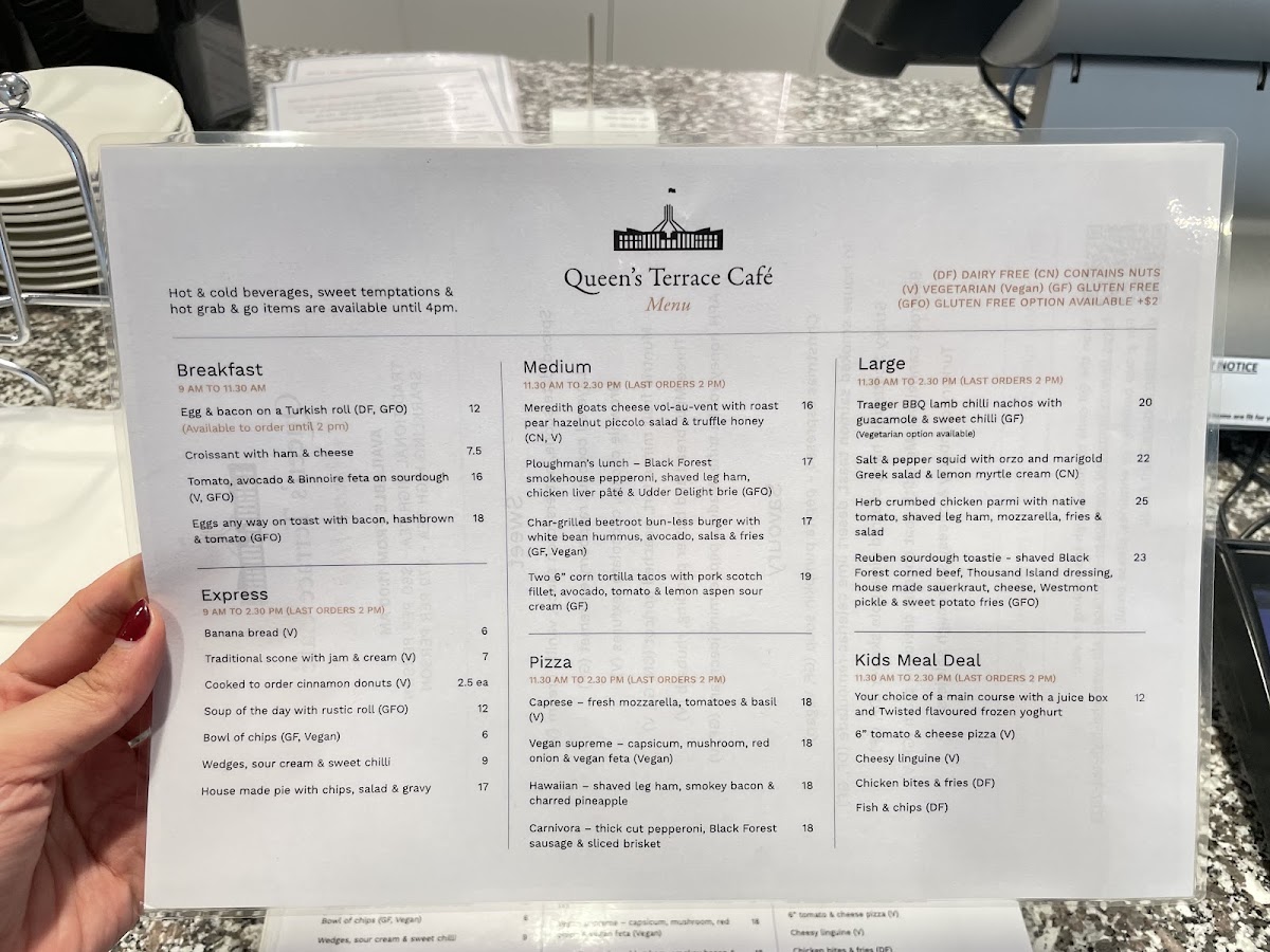 Queen's Terrace Café menu board