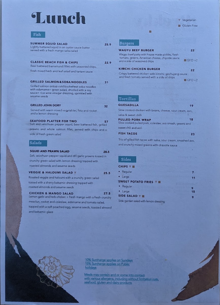 Avoca Sands Café Bar menu board