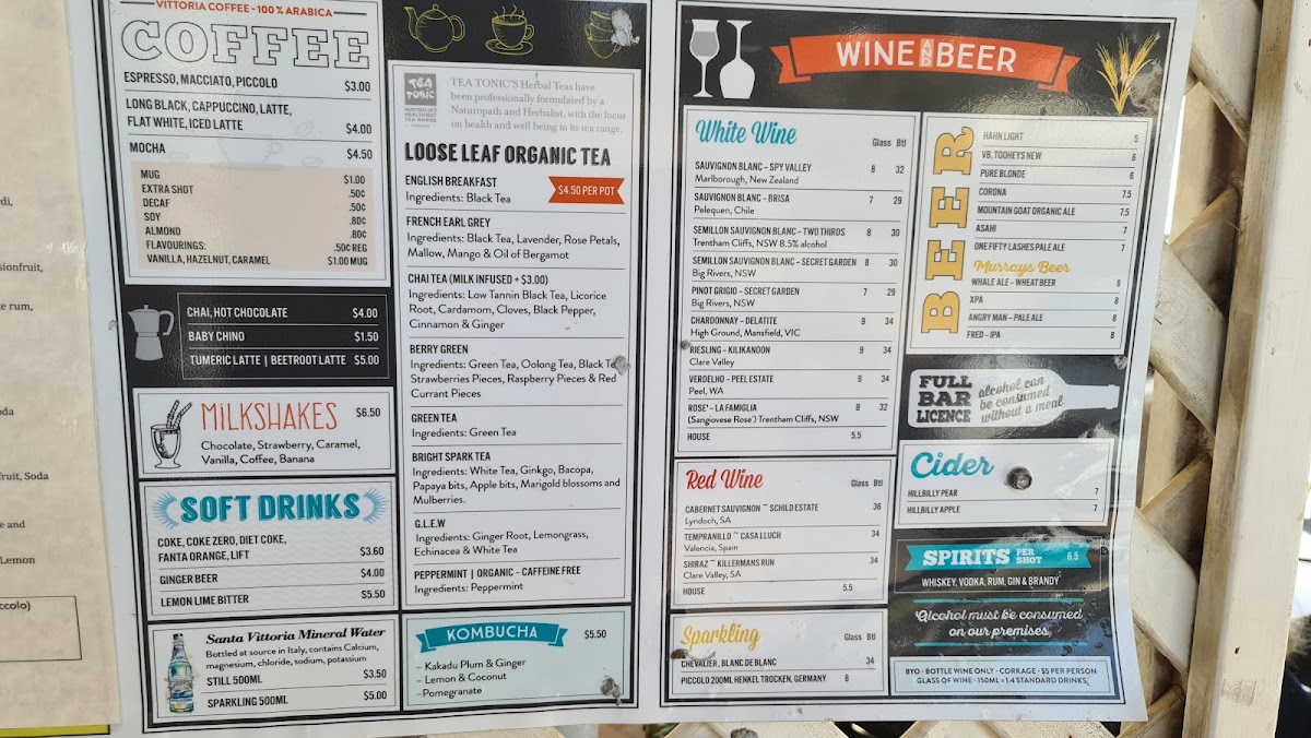 Avoca Sands Café Bar menu board