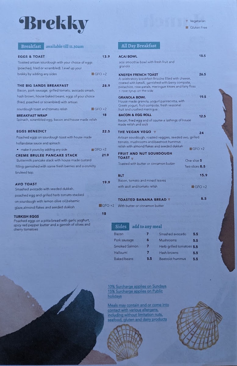 Avoca Sands Café Bar menu board
