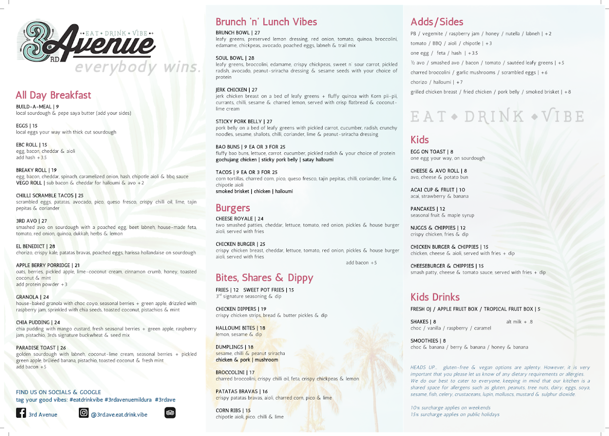3rd Avenue menu board