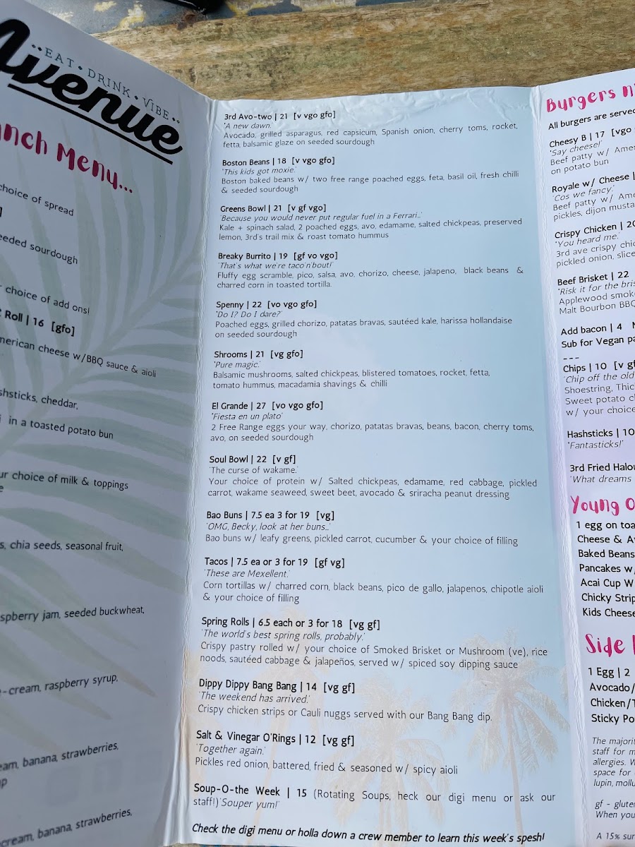 3rd Avenue menu board