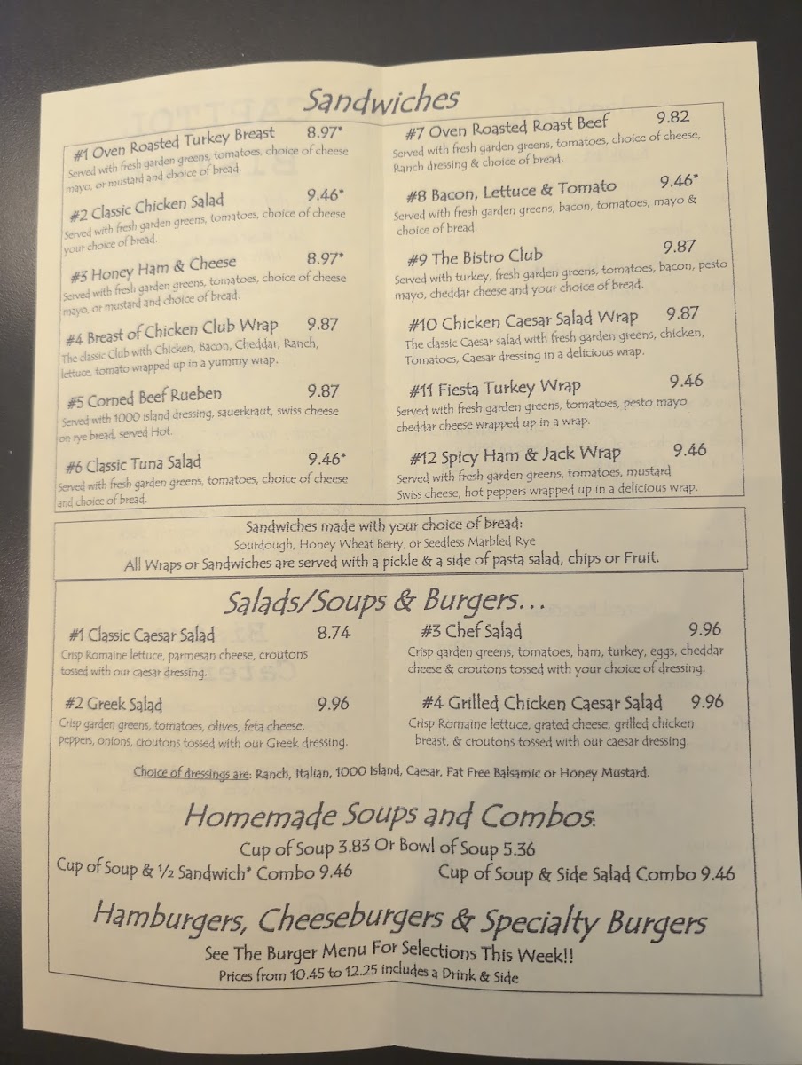 Capitol Bistro menu board