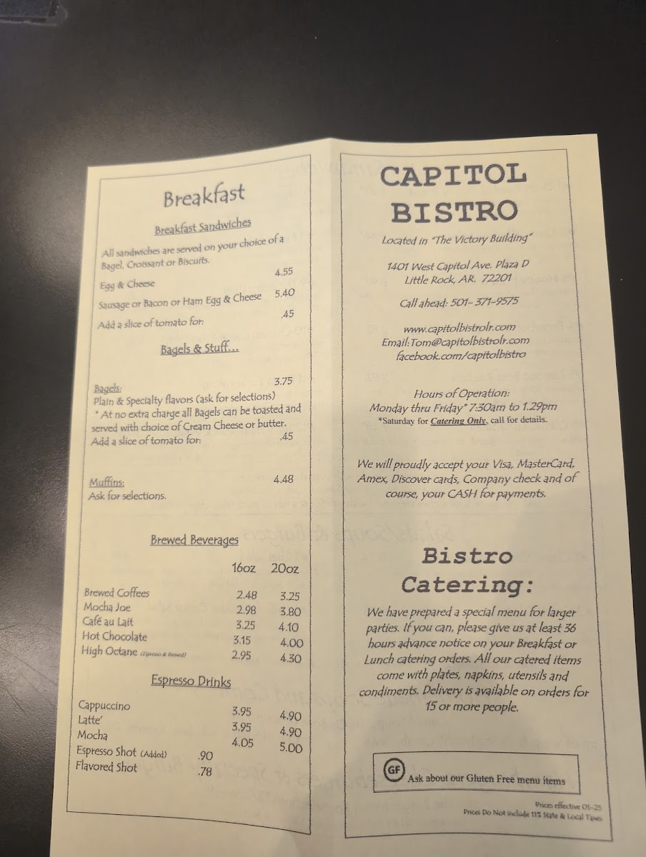 Capitol Bistro menu board