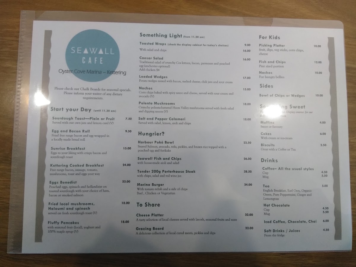 Seawall menu board